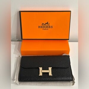 H Ostrich Leather Wallet